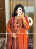আড়ং কটনের প্রিমিয়াম লাল পড়ি থ্ৰী-পিস By Fimora Brand