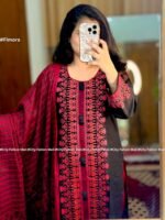 আড়ং কটনের প্রিমিয়াম কালো-কমলিনী থ্ৰী-পিস By Fimora Brand