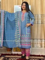 আড়ং কটনের প্রিমিয়াম নীল-মায়া থ্ৰী-পিস By Fimora Brand