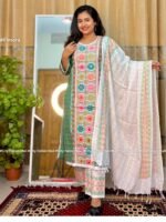 আড়ং কটনের প্রিমিয়াম শুভ্র-কুসুম থ্ৰী-পিস By Fimora Brand - Image 2