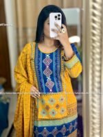 আড়ং কটনের প্রিমিয়াম হলুদ-নীলাঞ্জনা থ্ৰী-পিস By Fimora Brand